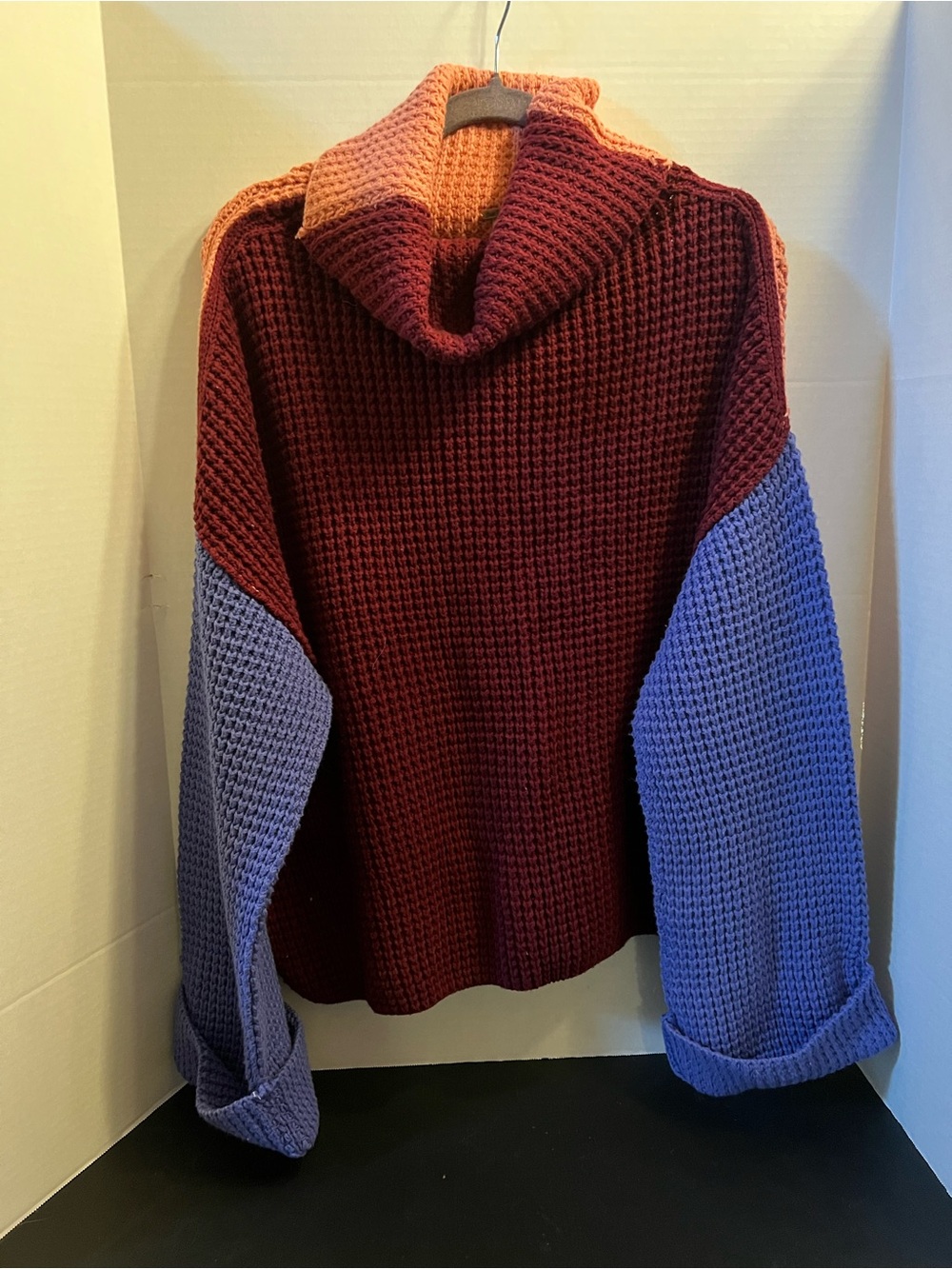 Free People Colorblock Cowl Sweater - Burgundy, Lavender & Peach